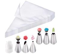 KNUIUYY 100 Piezas Mangas Pasteleras Desechables, Manga Pastelera con 6 Boquillas y 2 Convertidor, 2 Acopladores, para Decoración de Cupcakes, Pastelería, Tartas