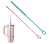 KNUIUYY 2 Piezas Cepillo Limpia Pajitas Silicona, Cepillo Pajita Reutilizable con Gorra de Paja, Mango Antideslizante Suave y Doblable, Cepillos para Limpiar Botellas para Pajitas, Stanley Cup