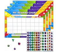 KNUIUYY 4 PCS A4 Tabla de Recompensas y 3 PCS Pegatinas para Niños, Sistema de Recompensas, Cartas de Recompensa para Niños, Rutinas y Comportamiento, Premiar los Buenos Hábitos