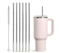 KNUIUYY 6 Pajitas De Metal Reutilizables Con Limpiador De Popote, Pajitas De Repuesto Compatibles Para Stanley De 40 oz y 30 oz,Ecológicas, Lavavajillas, Bebidas Frías/Calientes, Batidos y Bebidas