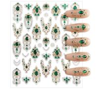 KNUIUYY pegatinas para uñas nail art stickers decoración, pegatinas de uñas en relieve 5D doradas, joyas y gemas para uñas con cristales, tatuajes adhesivos dorados para manicura barroca elegante
