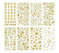 KNUIUYY Set de 8 Hojas de Pegatinas con Lámina de Oro, Estilo Vintage para Journaling, Scrapbooking y Manualidades DIY, Decoración para Agendas y Bullet Journal