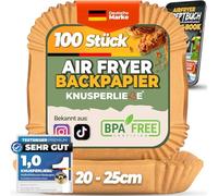 KNUSPERLIEBE® Papel de horno para freidora de aire caliente XXL 20-25 cm 5-7,3 L, 100 unidades Airfryer Liner, resistente al aceite, antiadherente, desechable, papel pergamino para: Philips, COSORI