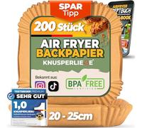 KNUSPERLIEBE® Papel de horno para freidora de aire caliente XXL 20-25 cm 5-7,3 L, 200 unidades Airfryer Liner, resistente al aceite, antiadherente, desechable, papel pergamino para: Philips, COSORI