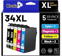 Koala 34XL Cartuchos de Tinta Reemplazo para Epson WF-3720 WF-3725 Tinta | 34 XL 34XL Multipack para Epson Workforce Pro WF-3720DWF WF-3725DWF WF-3720 WF-3725 Tinta (2Negro 1Cian 1Magenta 1Amarillo)