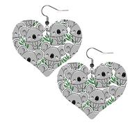 Koala And Leaves2 Pendientes de cuero con forma de corazón Mujeres Niñas Pendientes colgantes simples Regalos para ella