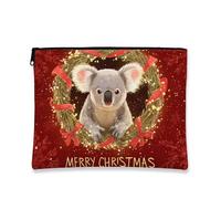 Koala - Bolsa de maquillaje, corona de Navidad, bolsa de viaje para cosméticos, bolsa de viaje para mujeres, organizador portátil pequeño de lona con cremallera, Rojo -, 7x9 Inch, Koala