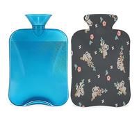 Koala - Botella de agua caliente floral con funda esponjosa de 2 litros, gran capacidad, bonita bolsa de agua para noches acogedoras, alivio del dolor, espalda, cuello y hombros