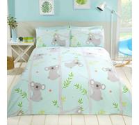 Koala Diversión Funda Edredón Individual Juego Azul/Gris Cama para Niño Árboles