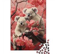 Koala en Rama Puzzle de 1000 Piezas Papel Puzzle para Adultos Escena Floral Rosa Relajación Concentración Familia Decoración Regalo 70x50cm/1000pcs