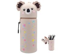 Koala - Estuche para lápices, estuche 2 en 1, estuche de silicona suave, soporte retráctil para bolígrafos Kawaii de 50 cm, soporte para bolígrafos de mesa para escuela, bonito organizador de