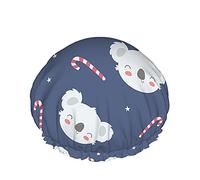Koala Gorro de ducha Candy Cane Cute Face Adorable Koala Bear Stars Australia Animal Cartoon Gorros de ducha grandes Reutilizable Doble capa Ducha Cabello Gorro de baño Elegante gorro para el cabell