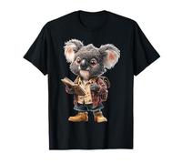 Koala Holding Book Lindo Retrato Arte Animal Graphic Koala Camiseta