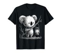 Koala Lindo Dibujo Animal Sostiene Linterna Motivo Arte Koala Camiseta