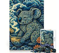 Koala ornamentado con Taza de té, Rompecabezas de 1000 Piezas para Adultos, Regalos, Juego de ingenio, Ocio, diversión, Calidad, Detalle Encantador (38x26cm)