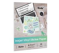 Koala Papel adhesivo de vinilo imprimible para impresora de inyección de tinta, 20 hojas de papel adhesivo de vinilo blanco mate, papel adhesivo impermeable de 8.5 x 11 pulgadas, funciona con máquina