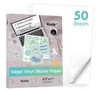 Koala - Papel adhesivo de vinilo imprimible para impresora de inyección de tinta, 50 hojas de papel adhesivo impermeable blanco mate, 8.5 x 11 pulgadas, funciona con máquina de corte