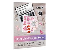 Koala - Papel adhesivo de vinilo imprimible para impresoras de inyección de tinta, 20 hojas de papel adhesivo blanco brillante resistente al agua, 8.5 x 11 pulgadas, resistente al desgarro, extraíble