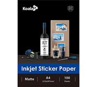 KOALA Papel fotográfico blanco mate autoadhesivo para inyección de tinta con el reverso adhesivo, papel de impresión de etiquetas, A4, 100 hojas