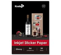 KOALA - Papel fotográfico brillante blanco autoadhesivo para inyección de tinta con el reverso adhesivo, papel para impresión de etiquetas, A4, 50 hojas