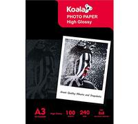 KOALA Papel fotográfico de Brillante, A3, 297x420 mm, 100 Hojas, 240 g/m², para Impresora de inyección de Tinta Canon HP Epson