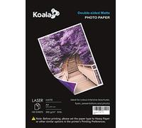 KOALA Papel Fotográfico Láser Mate de Doble cara, A4, 200 g/m², 100 hojas, para impresoras LASER. Adecuado para imprimir Fotos, Portadas, Certificados, Folletos, Volantes, Tarjetas, Calendarios
