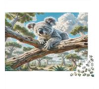 Koala Rompecabezas Premium de cartón Koala en Rama de árbol en Bosque, decoración del hogar para Entrenamiento Cerebral 38x26cm/1000 Piezas