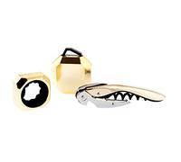 Koala Spain Set de Vino Cromado Oro (3 Piezas), 1 Sacacorchos de Dos Tiempos, 1 Cortacápsulas Vino, 1 Recogegotas Vino