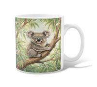 Koala - Taza de café de cerámica, diseño de rama de la naturaleza, sin hojas verdes, con asa, ideal para amigos, familiares, amantes, ancianos, compañeros de trabajo, 325 ml