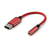 Koanhinn Adaptador de audio para conector USB a auriculares de 3,5 mm, tarjeta de sonido estéreo externa para PC, portátil, etc. (0,6 pies, rojo)
