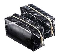 Koanhinn Bolsa de almacenamiento de cosméticos de 2 piezas bolsa de almacenamiento con cremallera dorada bolsa de almacenamiento con de mármol portátil bolsa de cepillo de maquillaje (),