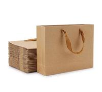 Koanhinn Bolsas de papel kraft de 8,3 x 3,1 x 10,6 cm, 20 bolsas de regalo de papel marrón con asas de tela suave, compras a granel, bolsas de regalo de boda, fiesta