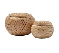 Koanhinn Juego de 2 pequeñas cestas decorativas de bambú con tapa para guardar objetos pequeños. Caja de bambú hecha a mano y trenzada para almacenamiento
