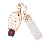 Koaudb Funda de Llave de Coche para Mercedes Benz A B C E G R S M Clase AMG 3 Botones Protector de Llave de TPU Suave Smart Key Fob Funda con Llavero Lanyard Oro Blanco (C-Bz-3R)