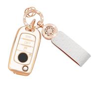 Koaudb Funda Llave Coche Compatible con Fiat Tipo Toro Nuovo Freedom 500X Doblo Argo Grazie 4 Botones con Llavero Funda Llavero TPU Suave Protección Completa Blanco con Oro (C-Fia-4)