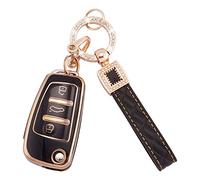 Koaudb - Funda para Llave de Coche Compatible con Audi A1 A3 A4 A6 A8 Quattro Q3 Q7 S3 S6 RS3 RS6 R8 TT TTS 3 Botones Flip Key Case Cover Soft TPU Key Shells con Llavero de Cuero (BP-Ad-3)