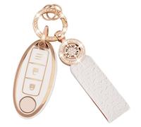 Koaudb Funda para Llave de Coche Nissan 350Z Qashqai Murano X-Trail Kicks Tiida Micra Pathfinder Note Juke para Nissan 3 Botones con Llavero Bling Funda TPU Suave para Llave Oro Blanco (C-Nisn-3)