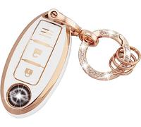 Koaudb - Funda para llave de Nissan de TPU suave con llavero para Nissan 350Z Qashqai Murano X-Trail Kicks Tiida Micra Pathfinder Note Juke con 3 botones (R-Nisn-3-W)