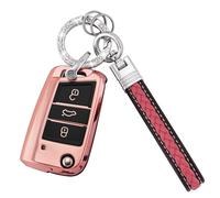 Koaudb - Funda para llave de VW con cordón para llavero, 3 botones de TPU suave para llaves compatible con Volkswagen Golf 7 Polo MK6 Jetta Touran Superb Seat Leon Ibiza (CL-Vlw-3B-P)