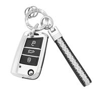Koaudb - Funda para llave de VW con cordón para llavero, 3 botones de TPU suave para llaves compatible con Volkswagen Golf 7 Polo MK6 Jetta Touran Superb Seat Leon Ibiza (CL-Vlw-3B-S)