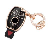Koaudb Funda para llaves de coche para Benz Accesorios 3 botones | Funda llavesde TPU para Benz A B C E G R S M Class AMG Funda mando coche Negro y dorado(R-Bz-3R-B)