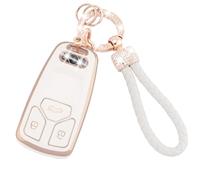 Koaudb Funda Protectora de Llave de Coche para Audi A4 A5 S4 RS4 RS5 Q5 Q7 TT TTS TT-RS con Llavero, Funda Protectora de Llave de TPU Suave con 3 Botones (Ad-2+1)