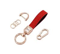 Koaudb - Llavero universal de piel brillante para coche, giratorio en 360 grados, con anillo en D antipérdida, llavero, llavero, accesorios para hombres y mujeres (rojo)