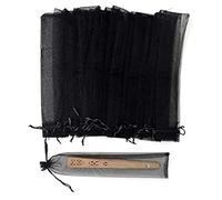 Koawensa 50 bolsas de organza negras para abanico de mano, 2 bolsas transparentes de 10 pulgadas con cordón para Halloween, bolsas plegables de regalo