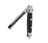 Koawensa acero inoxidable peine de barba plegable herramientas de peluquería interruptor combinado de bolsillo largo redondo peine de pelo