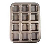 Koawensa - Juego de 12 tazas cuadradas, mini pan de hamburguesa muffin, molde para magdalenas para el hogar, antiadherente, bandeja para hornear, horno y bandejas para repostería (oro)