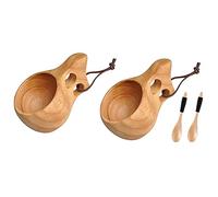 Koawensa - Juego de 2 tazas de madera de estilo nórdico Kuksa portátil para acampar al aire libre taza para beber taza de café de madera con cuchara de madera