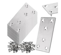 Koawensa - Juego de 20 placas de reparación planas de 3 x 1,5 pulgadas, soporte plano, placas de unión de reparación de acero inoxidable, soporte de fijación de reparación para valla