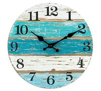 Koawensa Reloj de pared - Relojes de pared azules sobre el tema de la playa con pilas silenciosas sin tic-Tac para cocina, sala de estar, oficina de 10 pulgadas