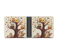 KOAYUBFC Cartera delgada compacta plegable con diseño de búhos familiares en el árbol marrón, carteras minimalistas para hombres con tarjetero de crédito, ranura para monedas, ventana de